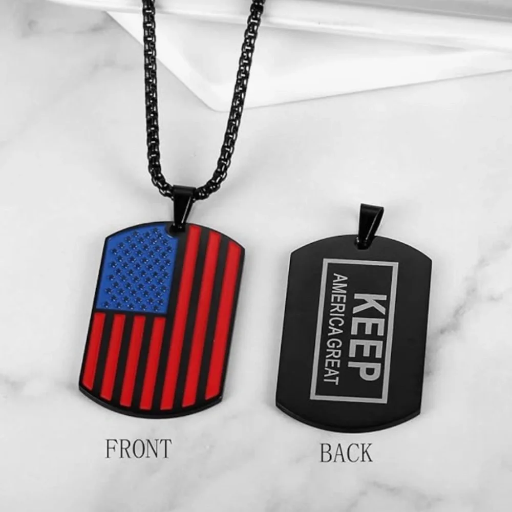🇺🇸 American Flag Dog Tag Necklace | Rehoboth Stainless Steel Pendant and Chain